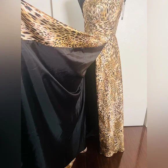 Betsy & Adam Satin Leopard Animal Print Long Gown Size 0 new with tag. - Picture 7 of 14
